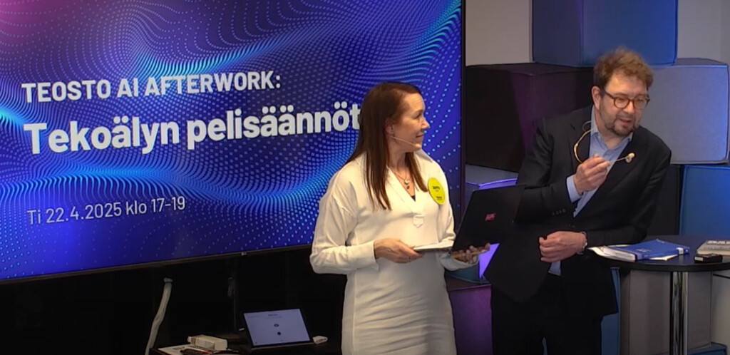 Teoston AI Afterwork 22.4.2024: Teoston Vappu Aura ja Timo Harakka.